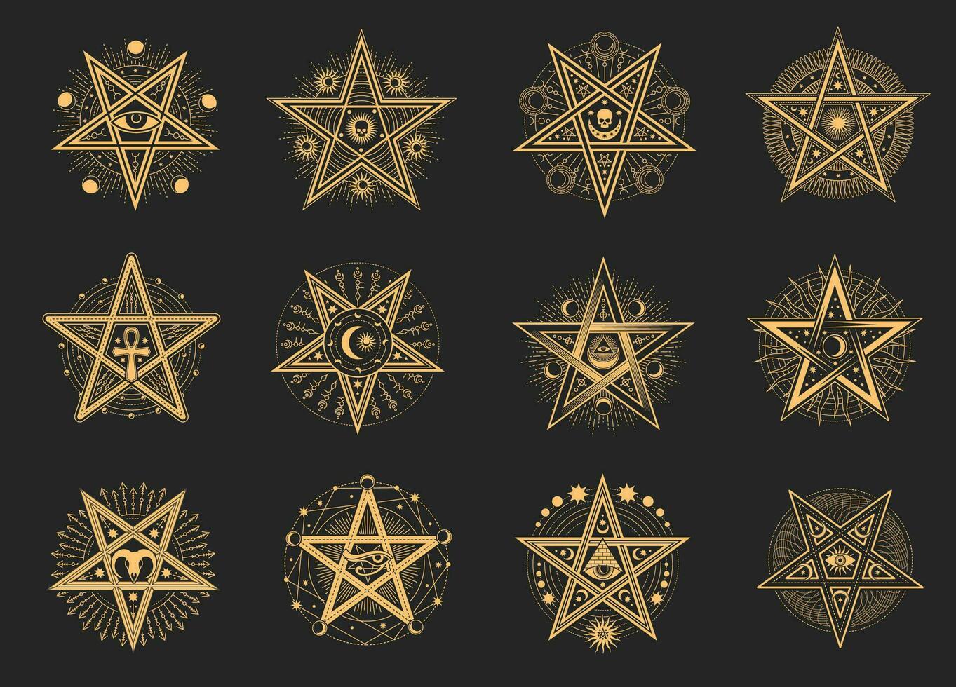 esoterisch occult pentagram, demon magie tekens reeks vector