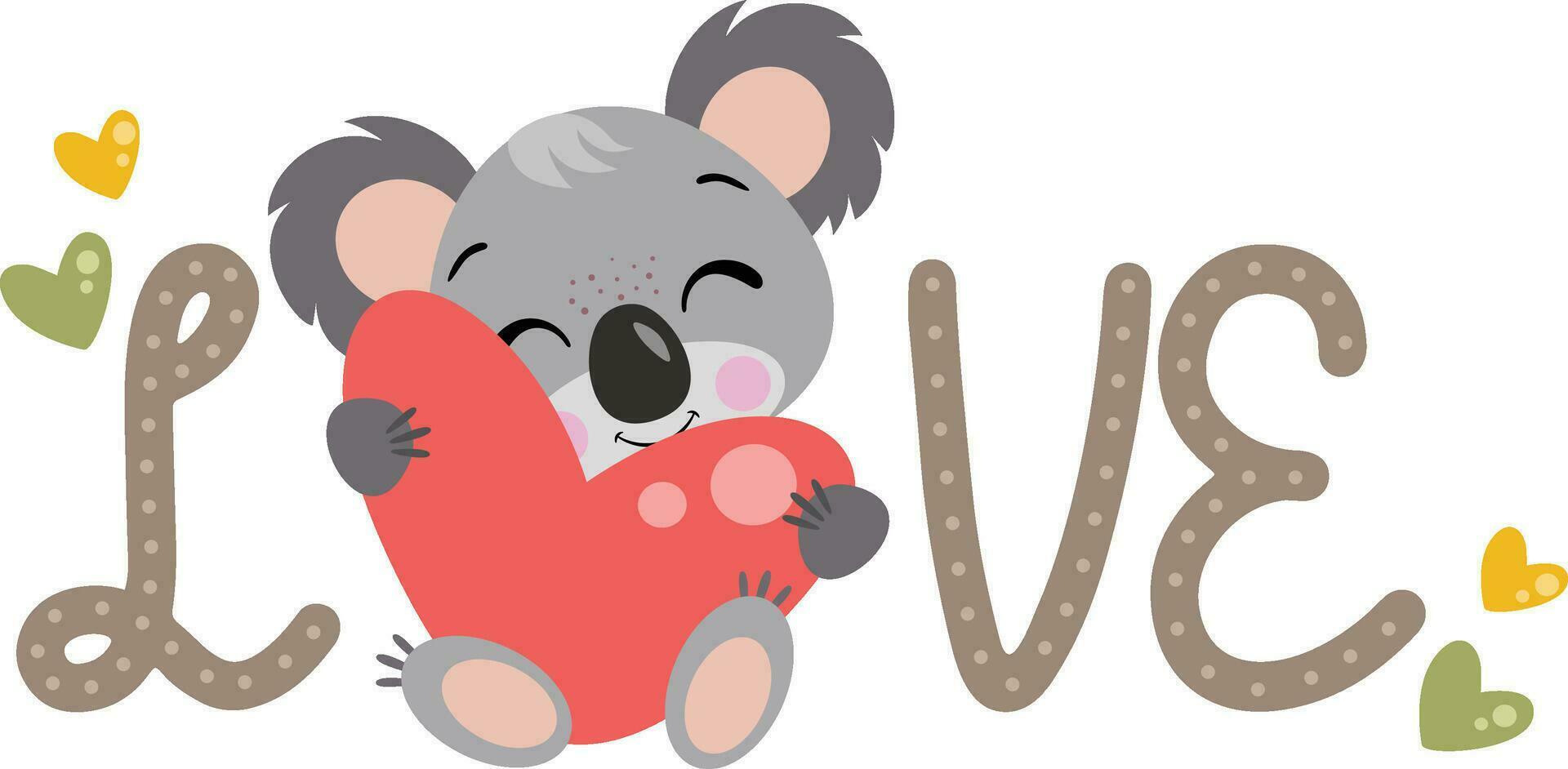 liefde woord met schattig koala Holding een hart vector