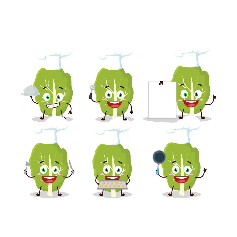 tekenfilm karakter van collard Groenen met divers chef emoticons vector