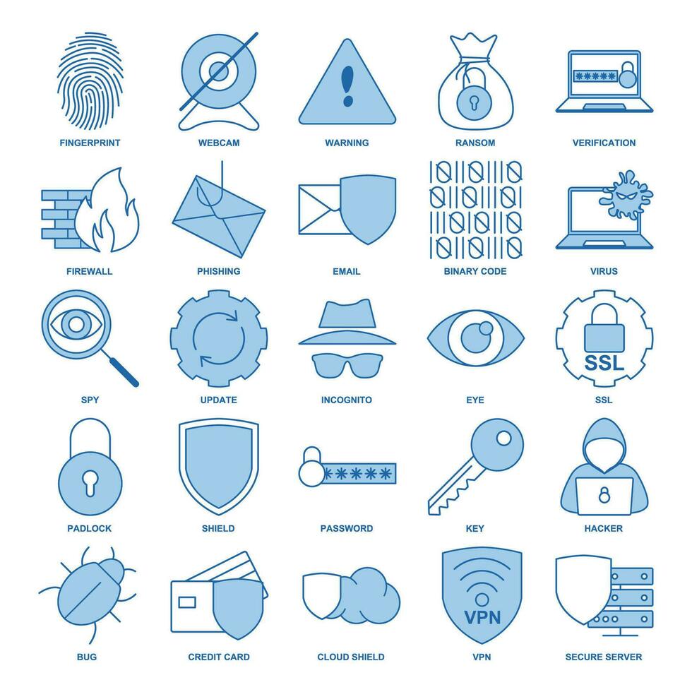 cyber veiligheid icoon set, inbegrepen pictogrammen net zo schild, wachtwoord, kever en meer symbolen verzameling, logo geïsoleerd vector illustratie