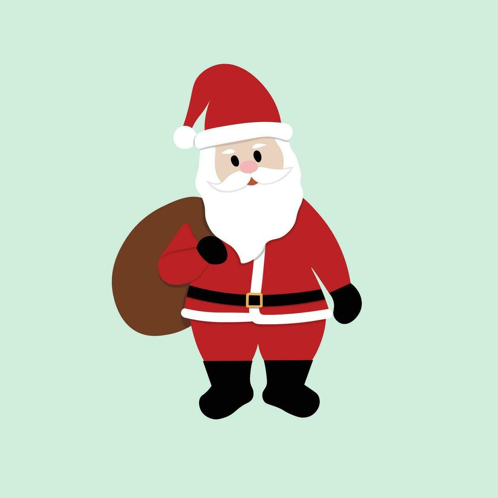 Kerstmis illustratie vlak vector in tekenfilm stijl. de kerstman claus met zak en hoed. vrolijk kerstmis. voor Kerstmis kaarten, spandoeken, label, etiketten, achtergrond.