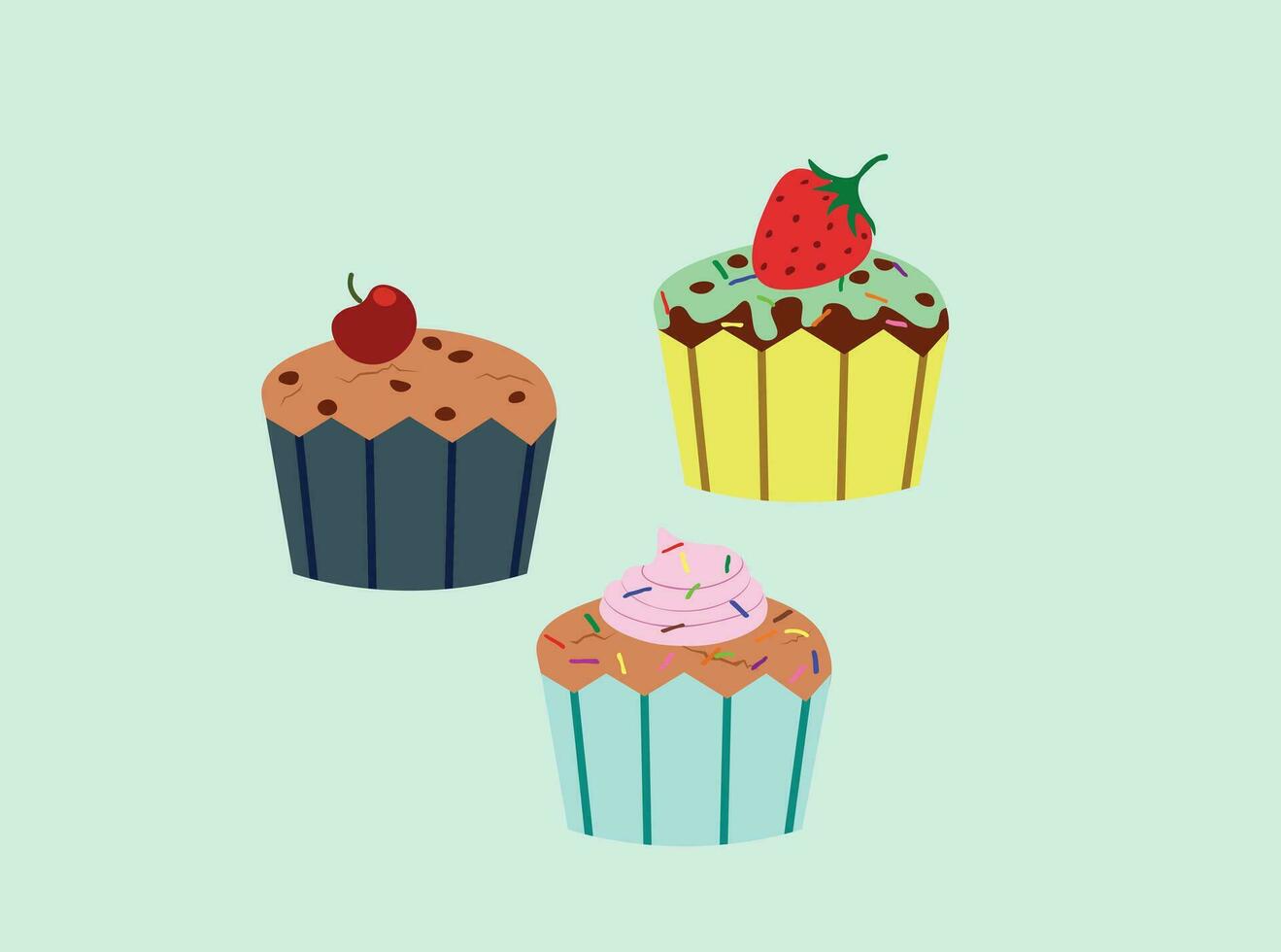 Kerstmis en viering illustratie vlak vector in tekenfilm stijl. schattig retro cupcakes. voor Kerstmis en viering kaarten, spandoeken, labels, etiketten, achtergrond.