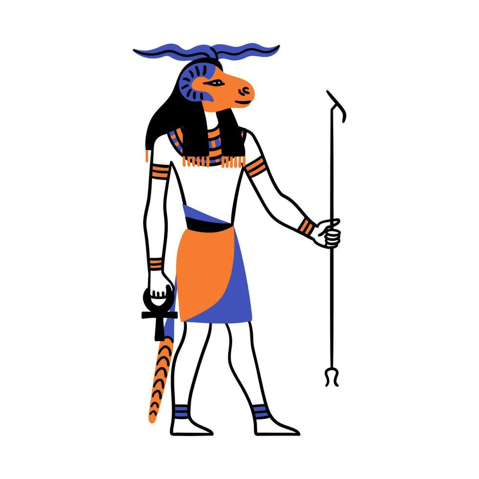 tekenfilm kleur karakter Egyptische god Khnum. vector