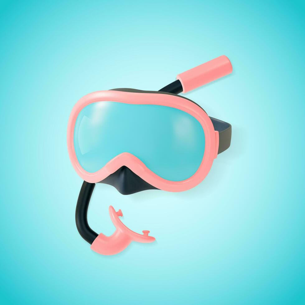 3d roze duiken masker en snorkel reeks tekenfilm stijl. vector