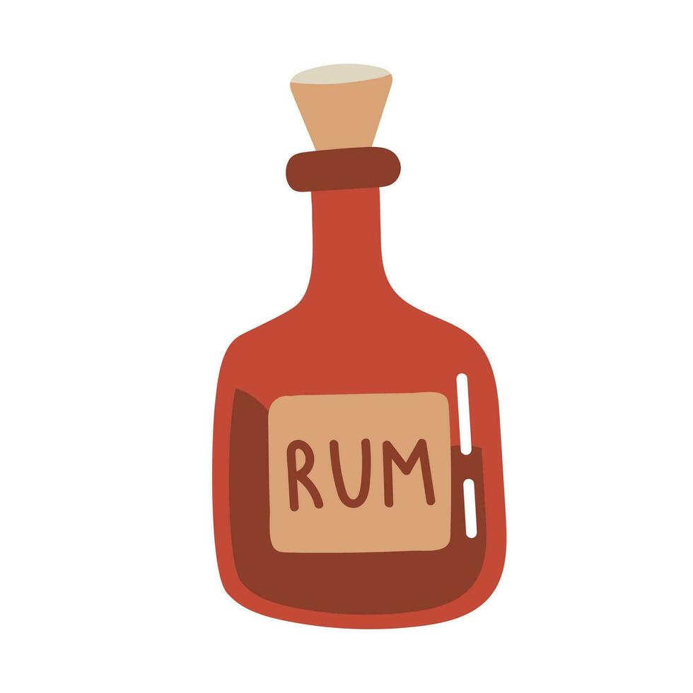 antiek glas piraat fles van rum. alcohol. hand- getrokken tekenfilm vector illustratie geïsoleerd Aan wit achtergrond