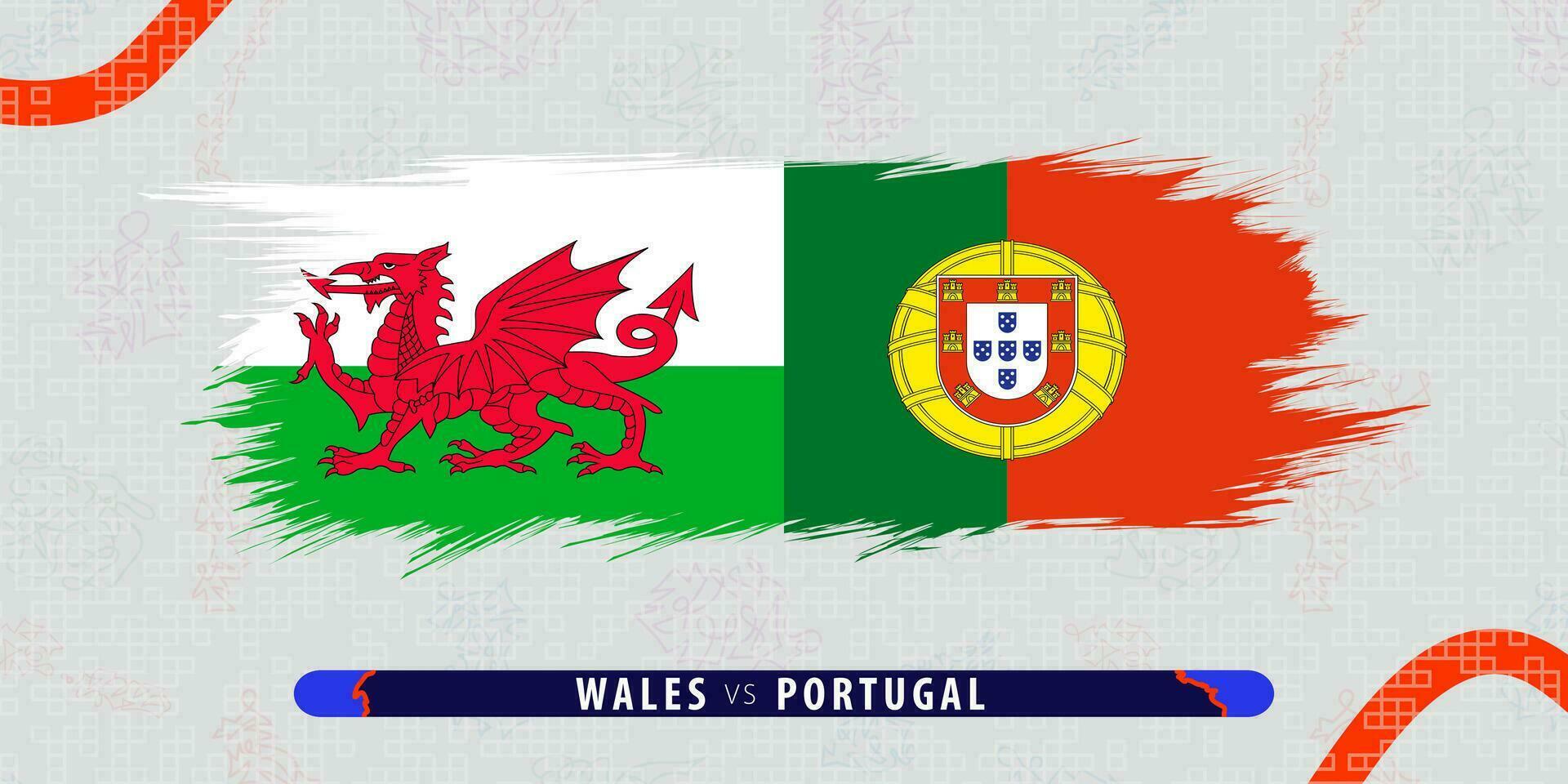 Wales vs Portugal, Internationale rugby bij elkaar passen illustratie in penseelstreek stijl. abstract grungy icoon voor rugby wedstrijd. vector