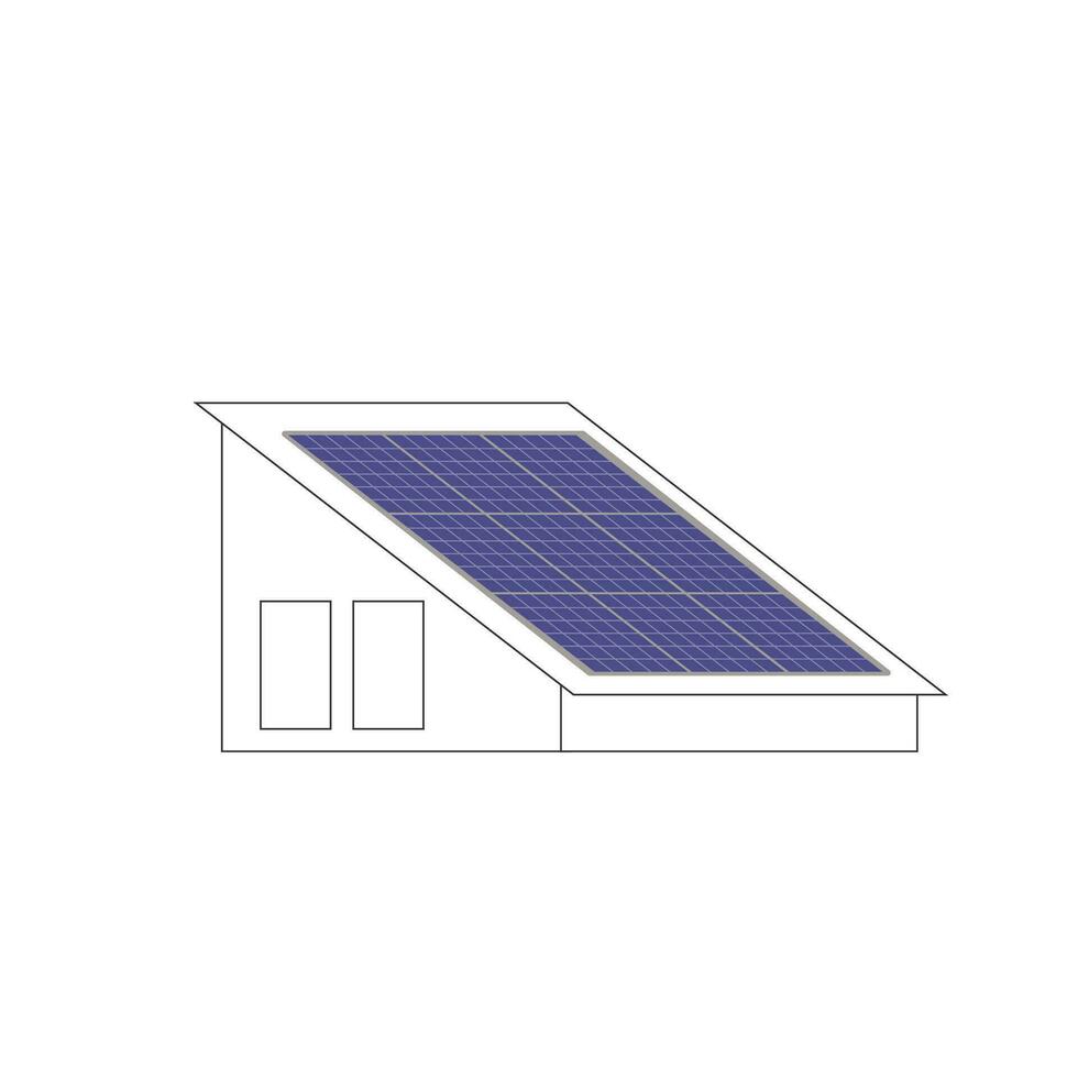 zonne- panelen Aan huis dak silhouet, duurzame energie vector geïsoleerd Aan wit achtergrond.