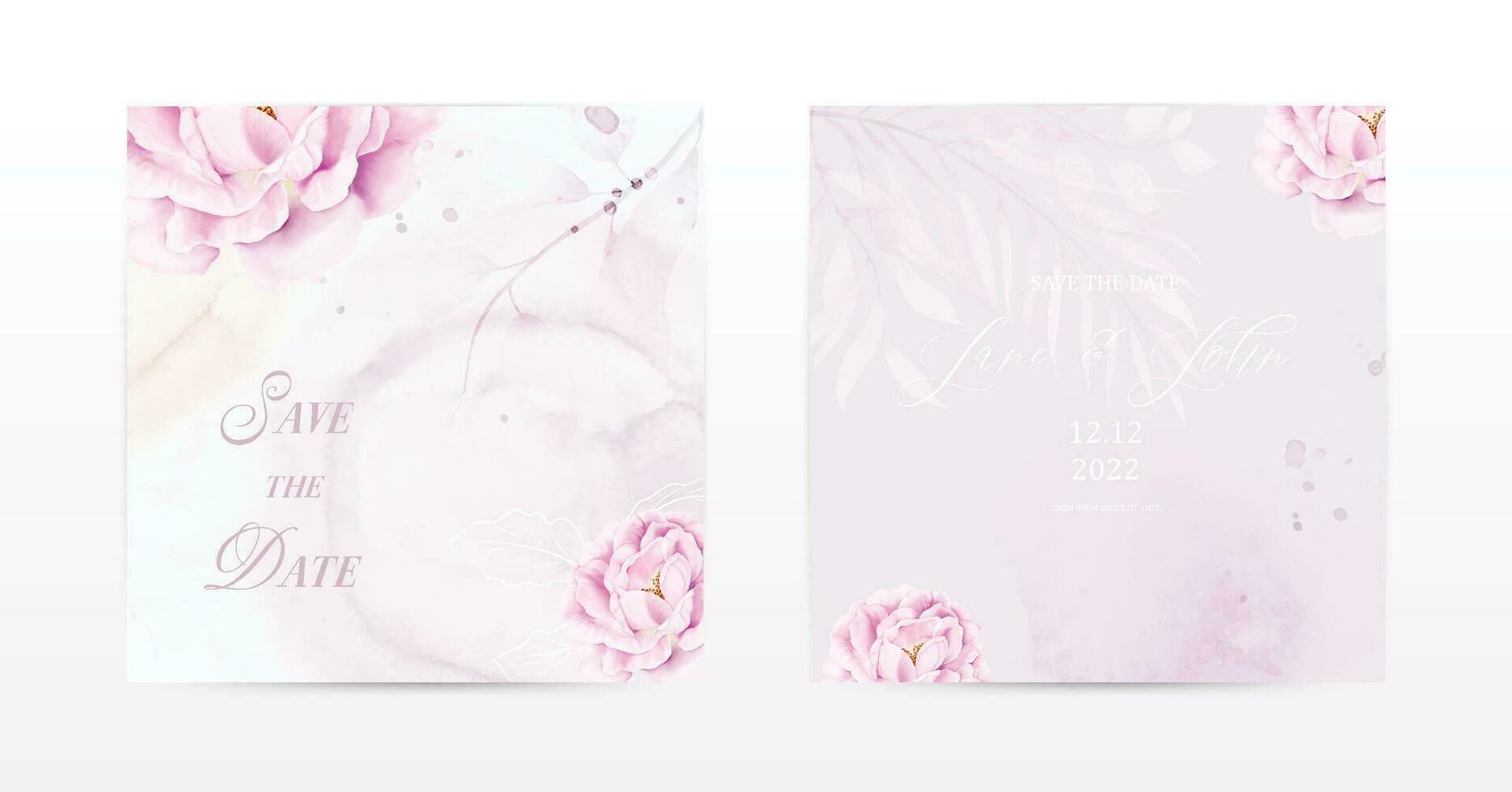 reeks van plein kaarten ontworpen met roze roos bloemen waterverf vector