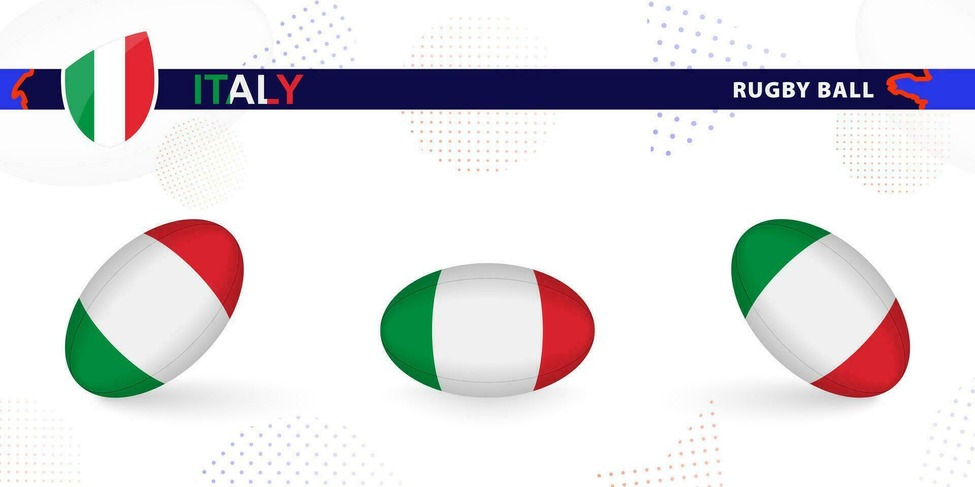 rugby bal reeks met de vlag van Italië in divers hoeken Aan abstract achtergrond. vector