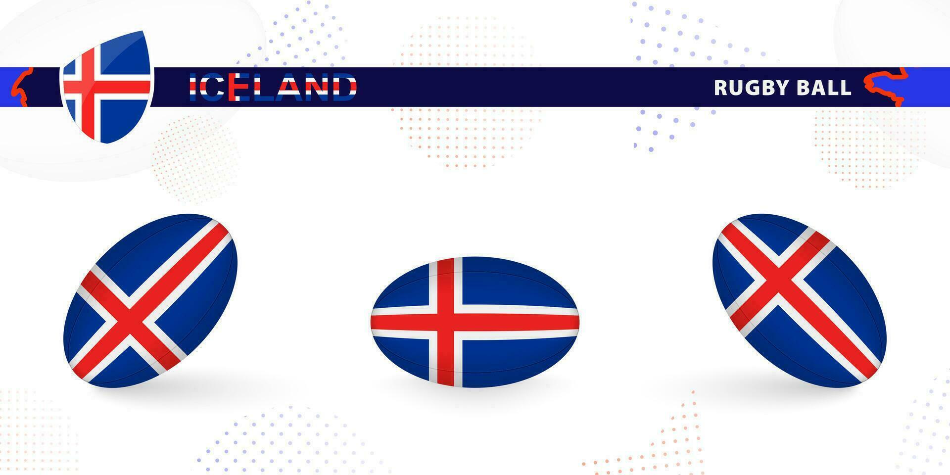rugby bal reeks met de vlag van IJsland in divers hoeken Aan abstract achtergrond. vector