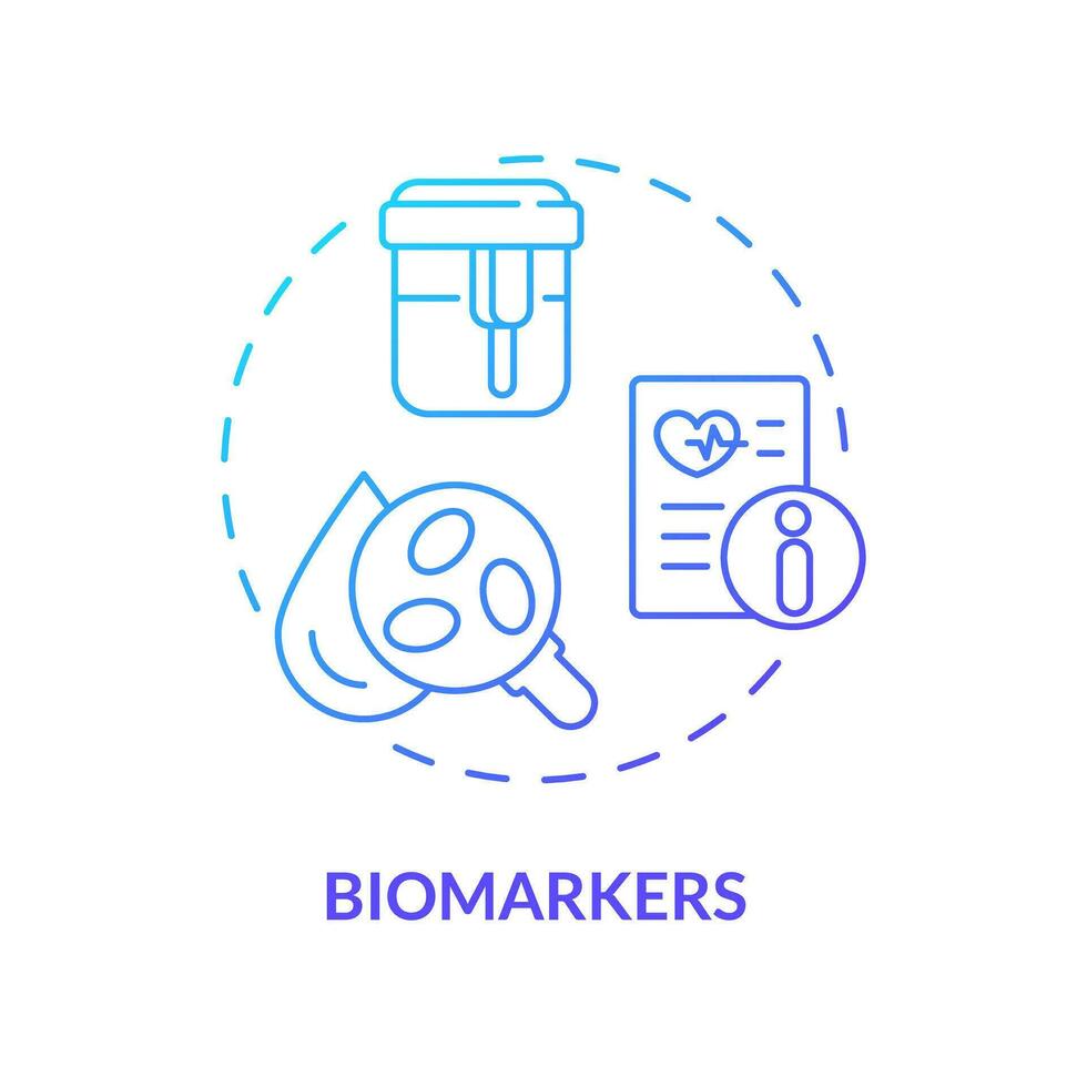 biomarkers blauw helling concept icoon. meetbaar indicatoren van ziekte. innovaties in geduldig inspectie. precisie geneeskunde factor abstract idee dun lijn illustratie. geïsoleerd schets tekening vector