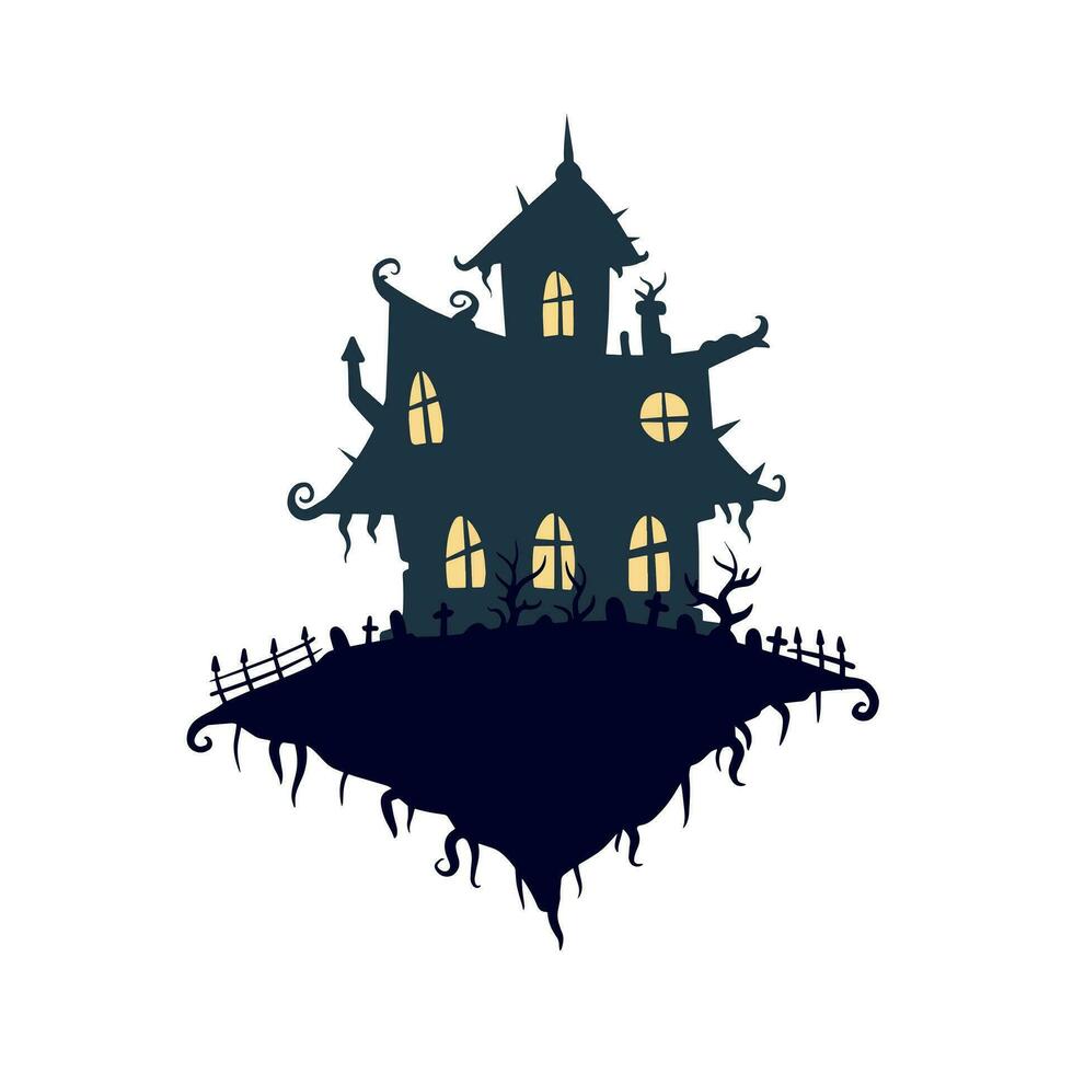 halloween achtervolgd huis geïsoleerd Aan wit achtergrond. eng donker silhouet van huis of herenhuis. tekenfilm vector spookachtig illustratie. gotisch schattig stad-