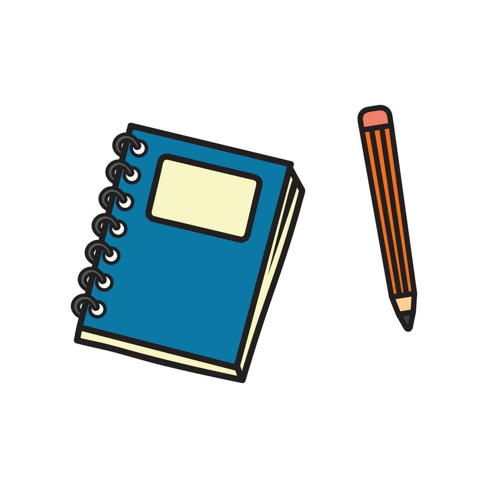 kinderen tekening tekenfilm vector illustratie notitieboekje en potlood icoon geïsoleerd Aan wit achtergrond