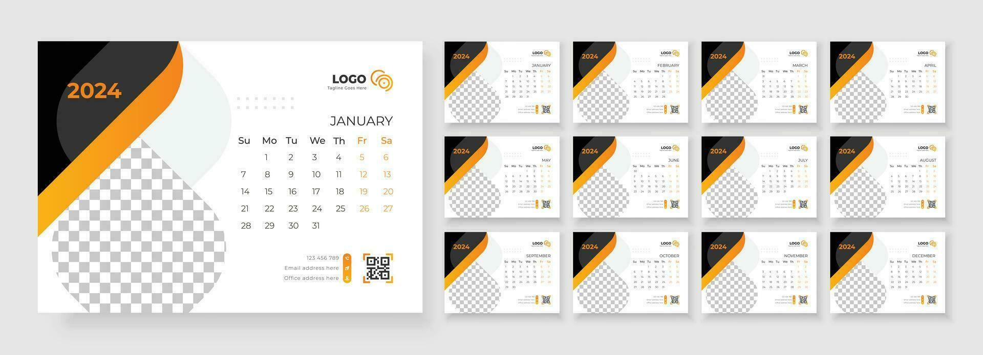 bureau kalender 2024. sjabloon voor jaar- kalender 2024. bureau kalender kalender in een minimalistische stijl. vector