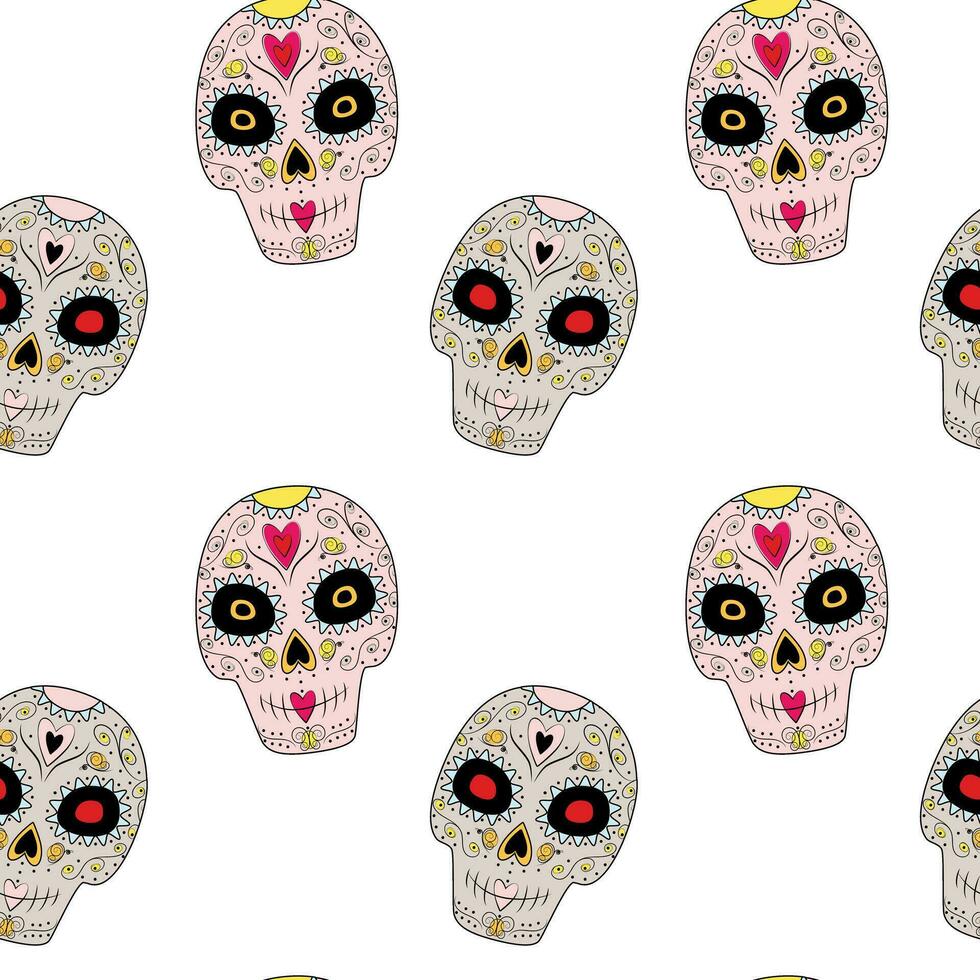 eindeloos patroon van kleurrijk suiker schedel met abstract patroon. gelukkig dia de los muertos. Mexico. eps vector