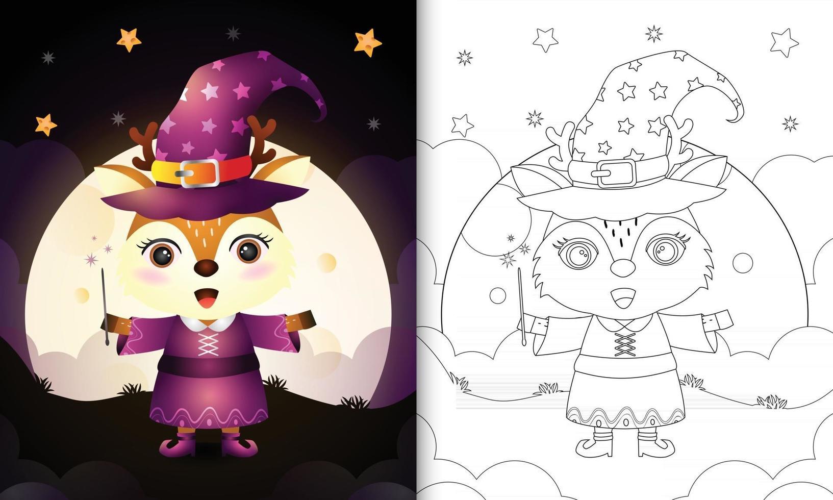 kleurboek met een schattig hert met kostuumheks halloween vector