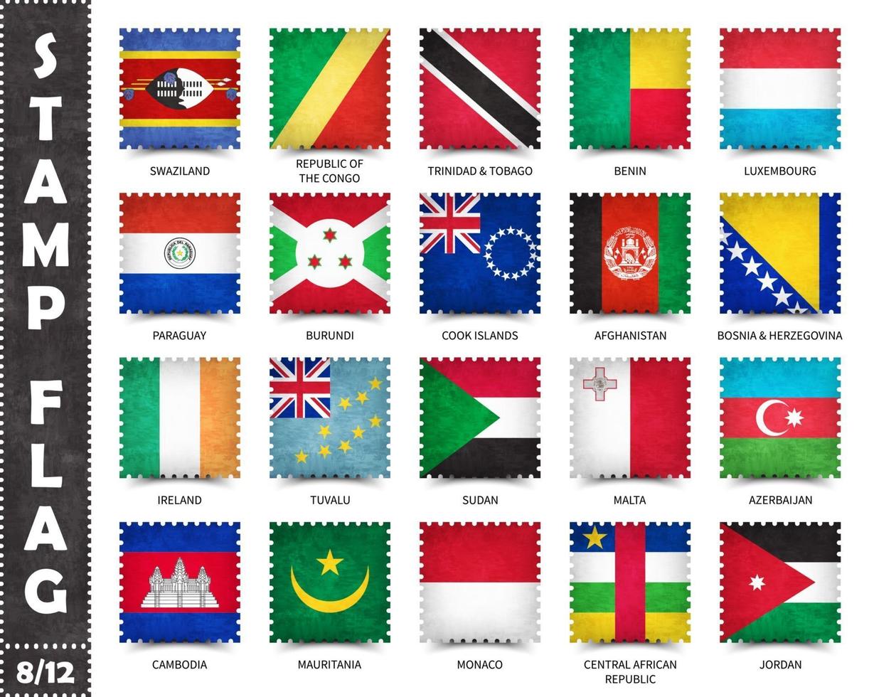 stempel met officieel landvlagpatroon en oude grungetextuur en landennaam. vierkant . vector. set 8 van 12 op deze serie. alle nationale vlaggen van de wereld. vector