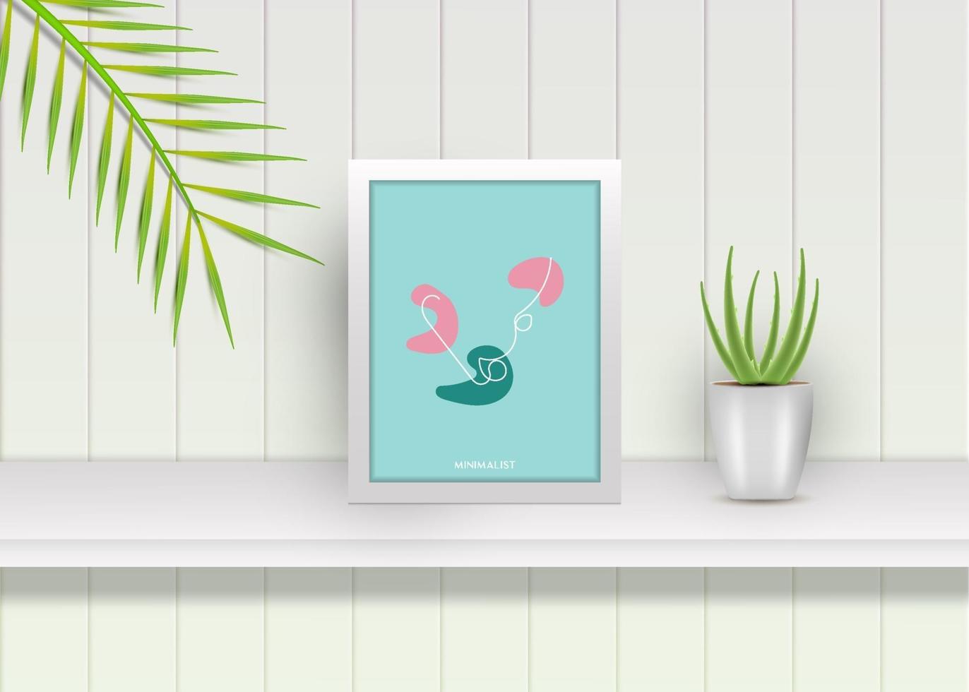 een lijntekening minimalistisch ontwerp met realistische vierkante posterframe mockup vector