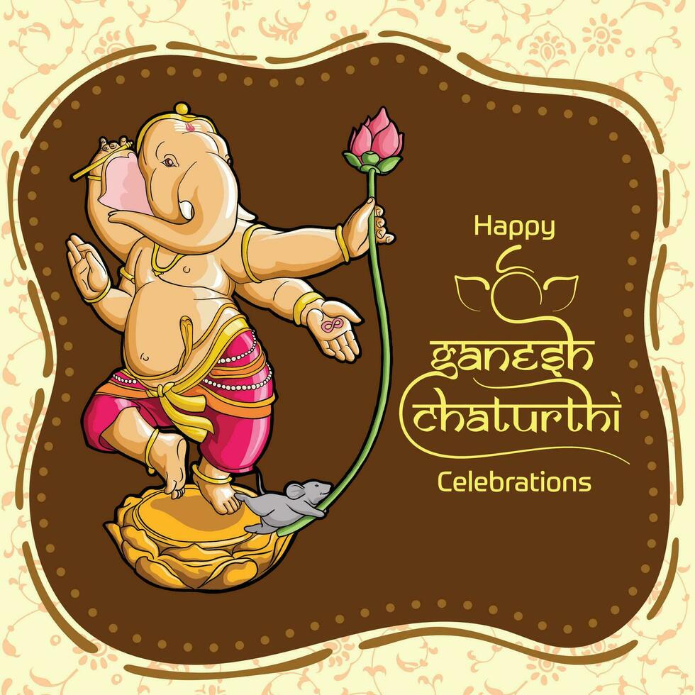 heer ganesh Holding lotus in ganesh chaturthi groeten vector