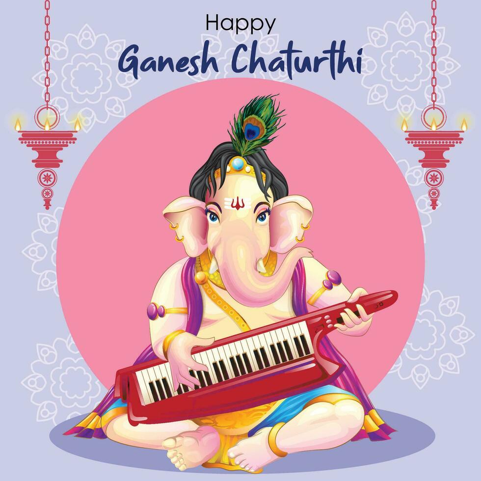 ganesha met keytar muziek- instrument in ganesh chaturthi groeten vector