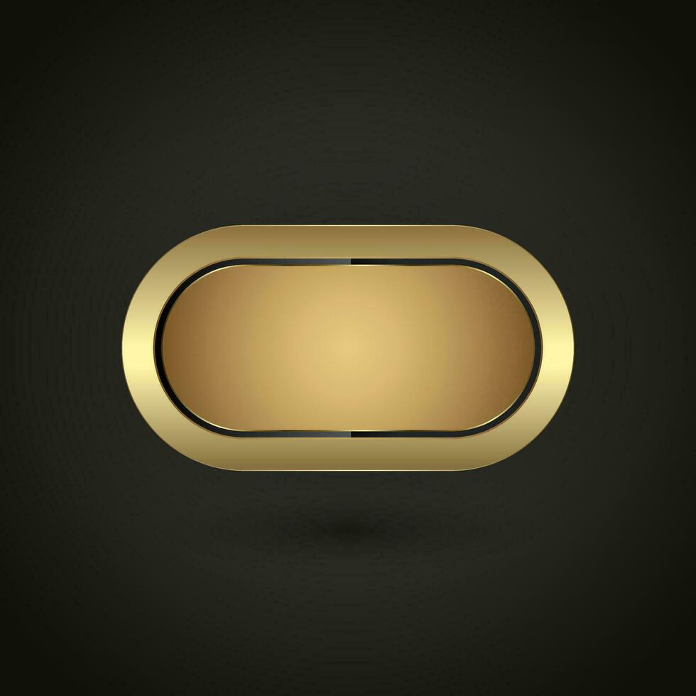 luxe Ovaal knop met premie kader vector illustratie. en 3d gouden glanzend elegant vector, illustratie voor leeg ovaal embleem, medaille of insigne, glimmend en helling knop