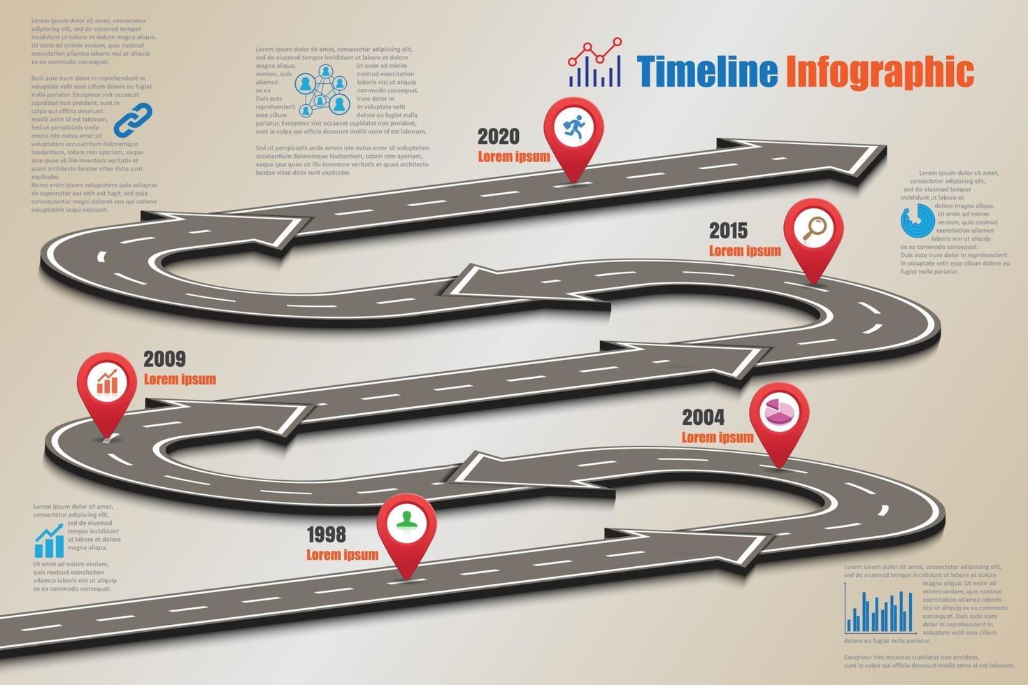 zakelijke routekaart tijdlijn infographic sjabloon met wijzers ontworpen voor abstracte achtergrond mijlpaal moderne diagram procestechnologie digitale marketing gegevens presentatie grafiek vectorillustratie vector