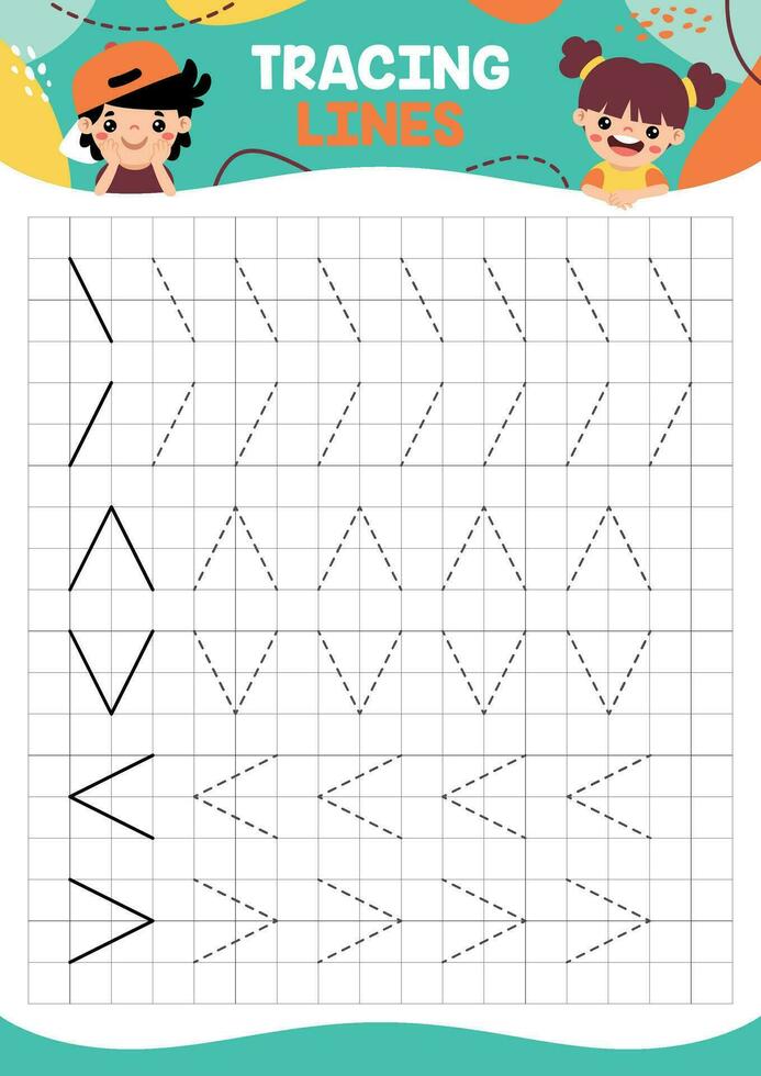 traceren lijnen oefening werkblad voor kinderen vector