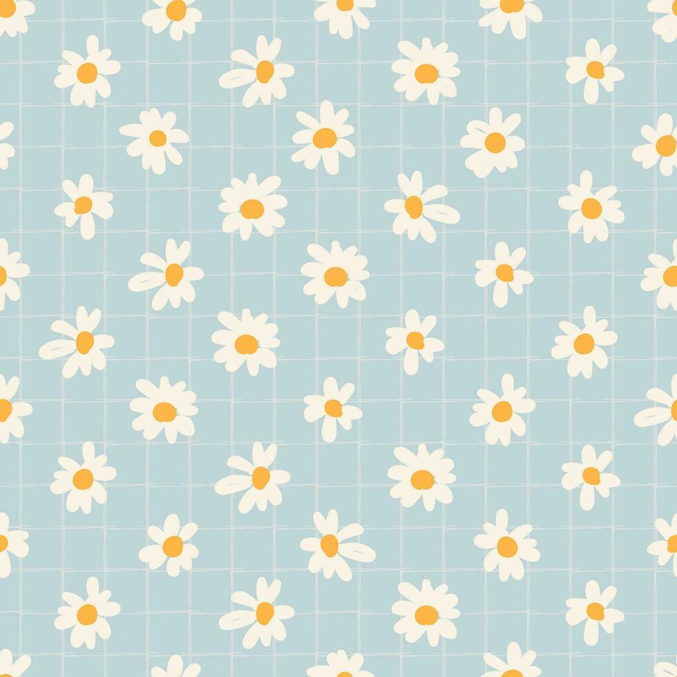 schattig gemakkelijk madeliefje wild bloem pastel naadloos patroon vector