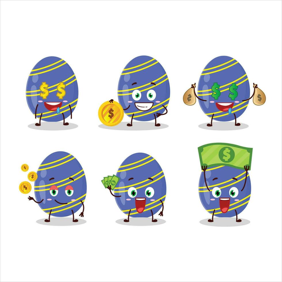 blauw Pasen ei tekenfilm karakter met schattig emoticon brengen geld vector