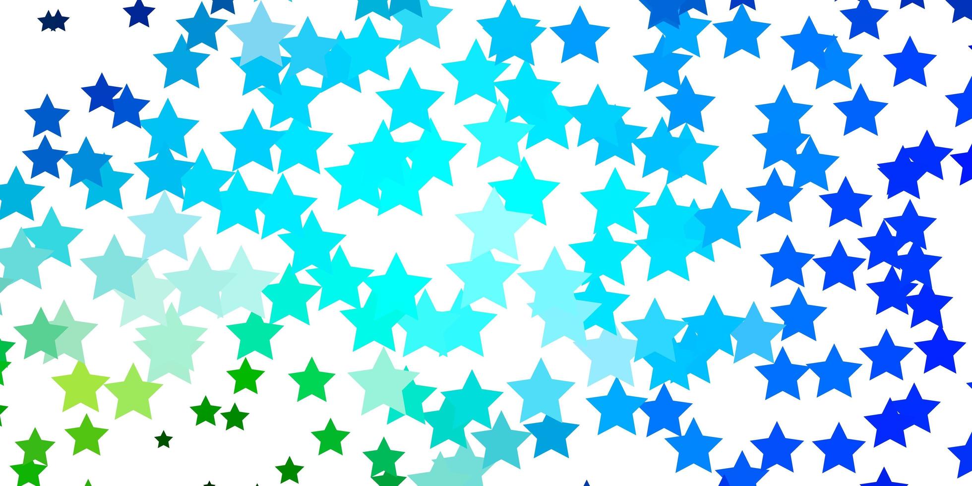 lichtblauwe, groene vectorachtergrond met kleurrijke sterren. kleurrijke illustratie met abstracte gradiëntsterren. patroon voor nieuwjaarsadvertentie, boekjes. vector