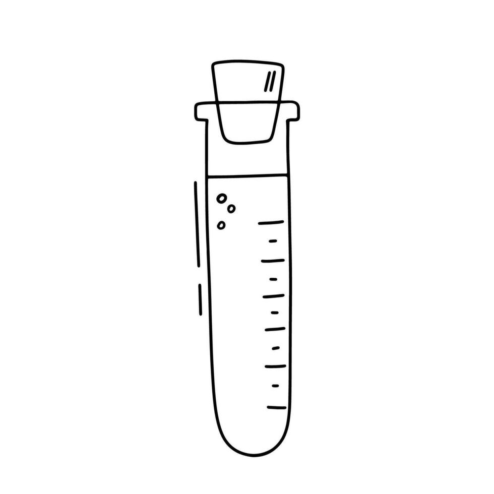 fles met vloeistof voor wetenschappelijk experiment. wetenschap, aan het studeren chemie Bij school. vector tekening schetsen