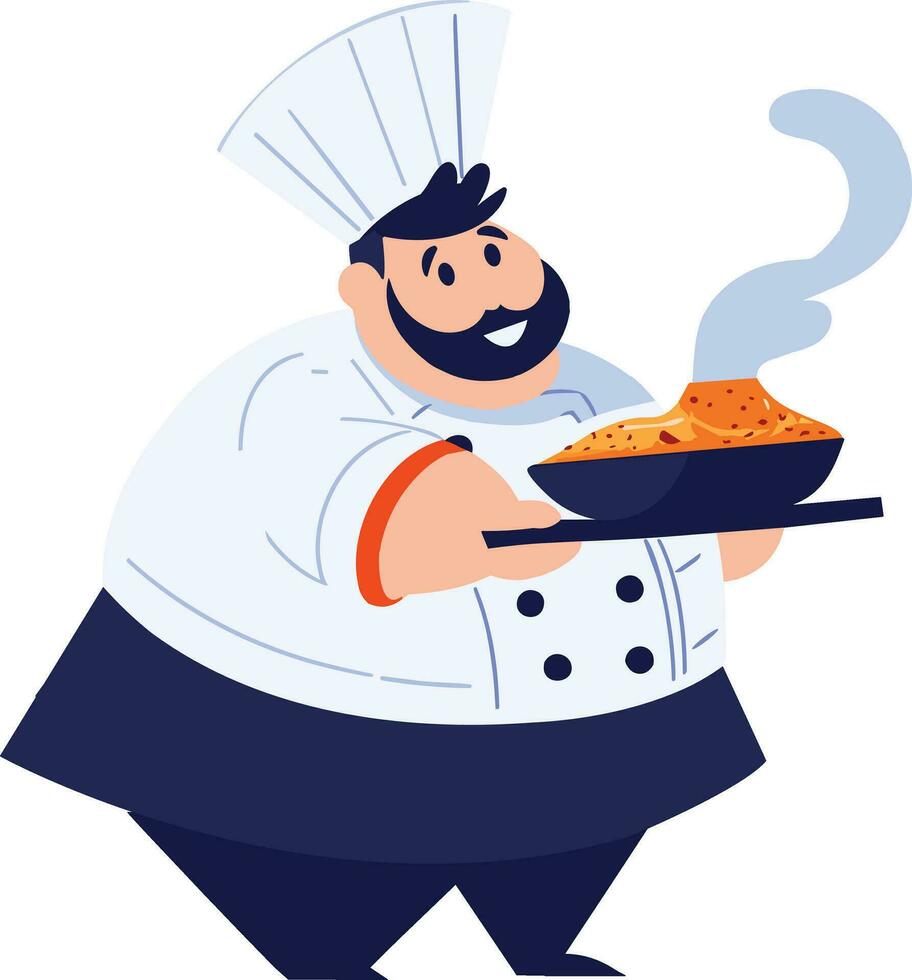 hand- getrokken te zwaar chef Koken in de keuken in vlak stijl vector