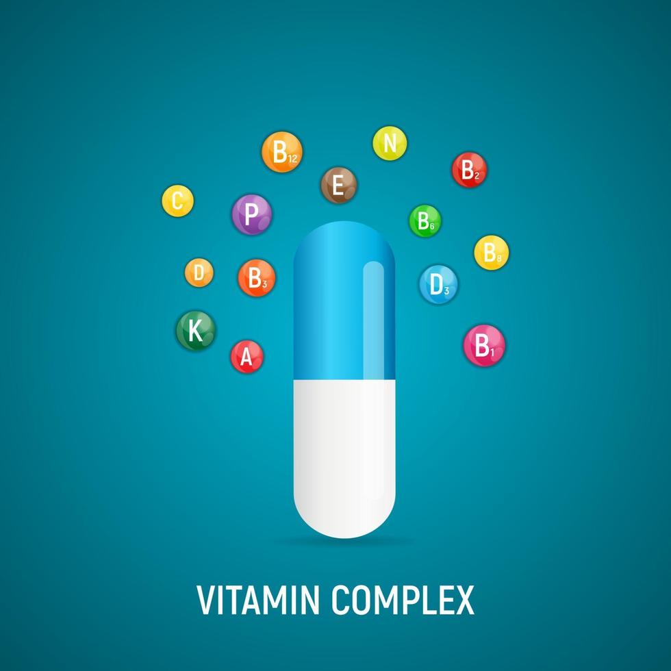 vitamine- en antioxidantencomplex. vector illustratie