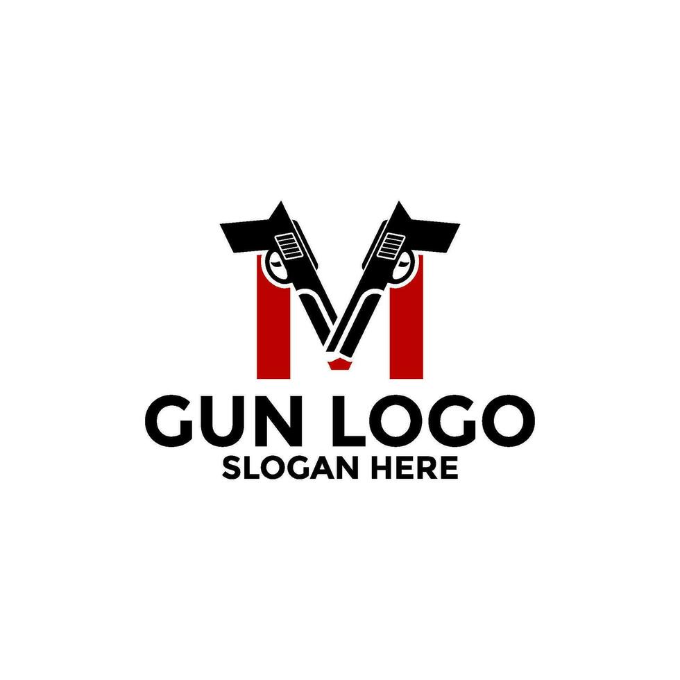 brief m en geweer logo icoon ontwerp, geweer logo vector sjabloon