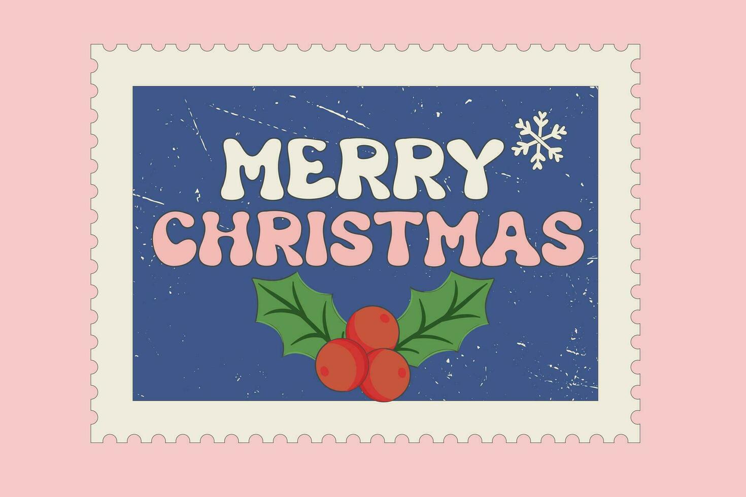 retro Jaren 60 jaren 70 Kerstmis nieuw jaar post- postzegel kaart. hippie groovy Kerstmis teken vrolijk kerstmis. vrolijk Kerstmis en gelukkig nieuw jaar in modieus groovy hippie stijl. vector illustratie