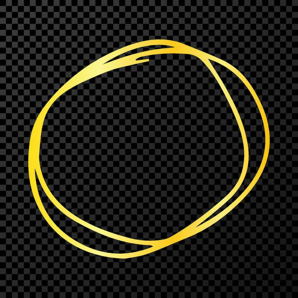 hand- getrokken kattebelletje cirkel. goud tekening ronde circulaire ontwerp element Aan donker achtergrond. vector illustratie