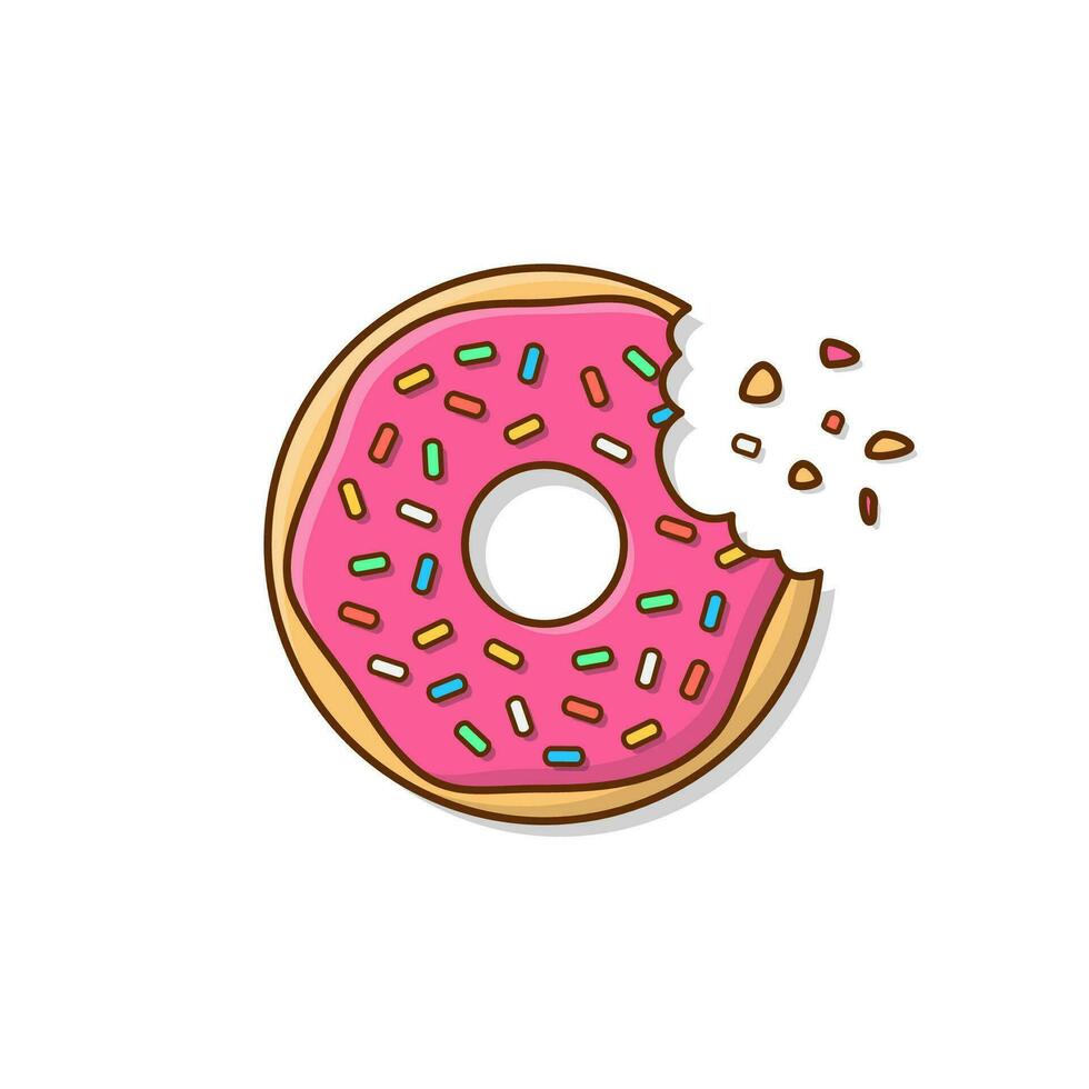 smakelijk donut met een mond beet vector icoon illustratie. schattig, kleurrijk en glanzend donuts met glazuur en poeder