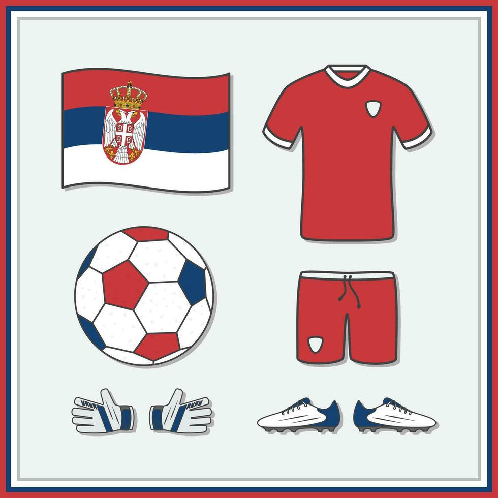 Servië Amerikaans voetbal tekenfilm vector illustratie. Amerikaans voetbal Jersey en Amerikaans voetbal bal vlak icoon schets