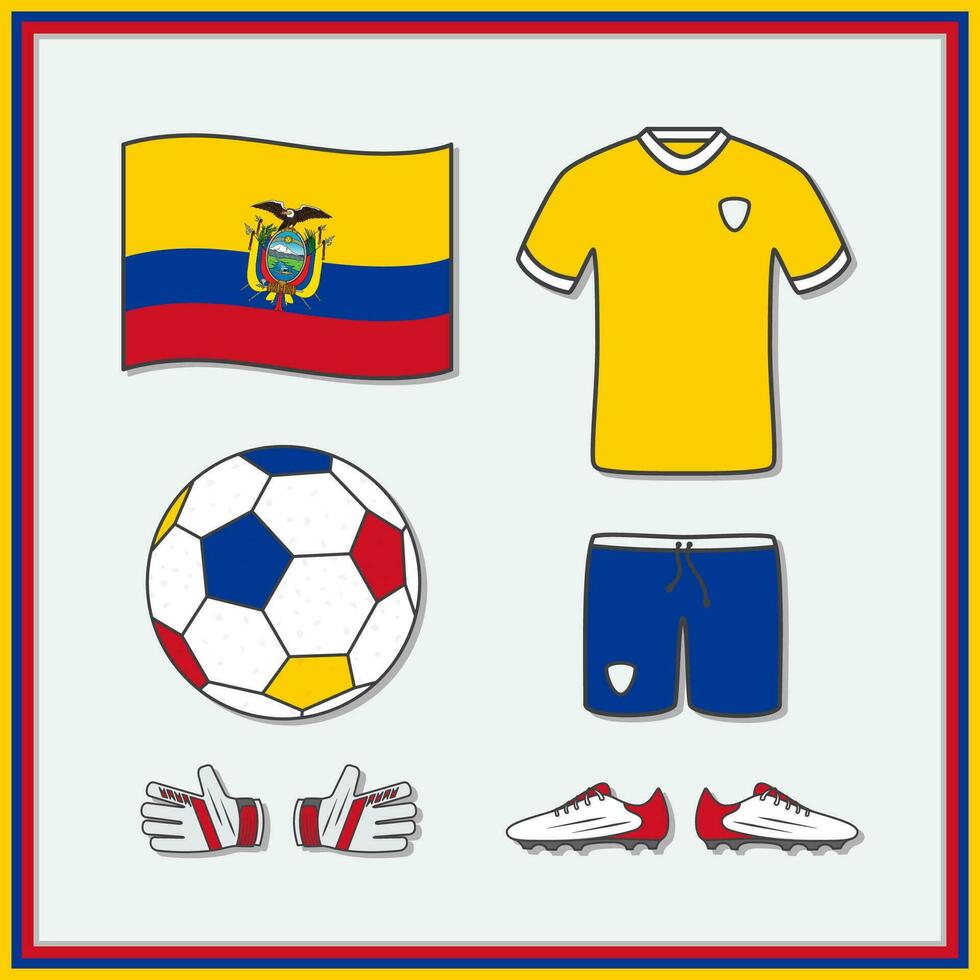 Ecuador Amerikaans voetbal tekenfilm vector illustratie. Amerikaans voetbal Jersey en Amerikaans voetbal bal vlak icoon schets