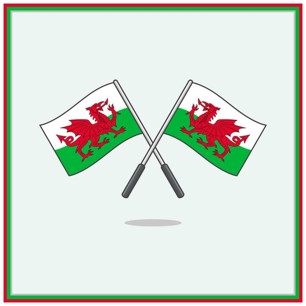 vlag van Wales tekenfilm vector illustratie. Wales vlag vlak icoon schets