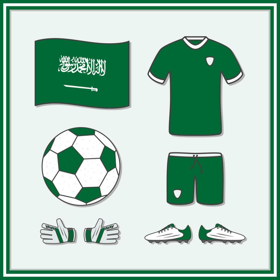 saudi Arabië Amerikaans voetbal tekenfilm vector illustratie. Amerikaans voetbal Jersey en Amerikaans voetbal bal vlak icoon schets