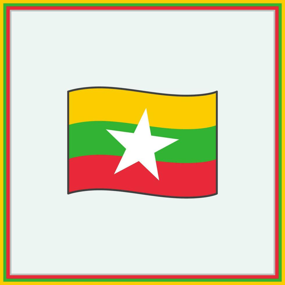 Myanmar vlag tekenfilm vector illustratie. vlag van Myanmar vlak icoon schets. nationaal Myanmar vlag