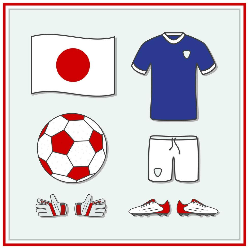 Japan Amerikaans voetbal tekenfilm vector illustratie. Amerikaans voetbal Jersey en Amerikaans voetbal bal vlak icoon schets