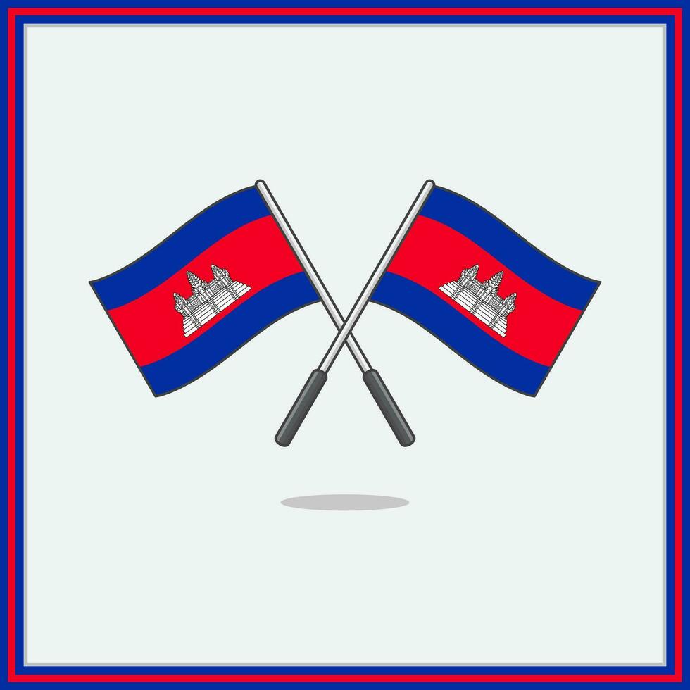 vlag van Cambodja tekenfilm vector illustratie. Cambodja vlag vlak icoon schets