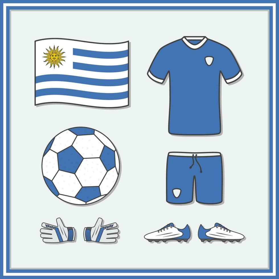 Uruguay Amerikaans voetbal tekenfilm vector illustratie. Amerikaans voetbal Jersey en Amerikaans voetbal bal vlak icoon schets