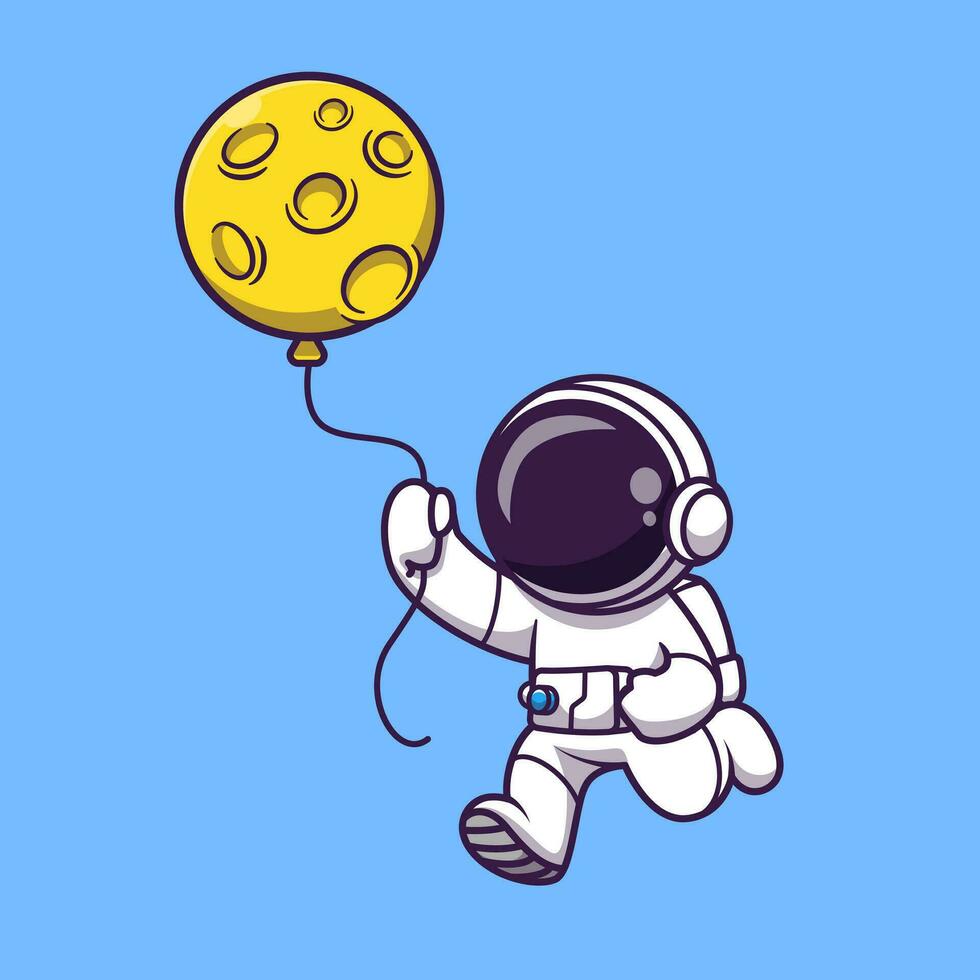 astronaut Holding maan ballon tekenfilm vector icoon illustratie. wetenschap technologie icoon concept geïsoleerd premie vector. vlak tekenfilm stijl