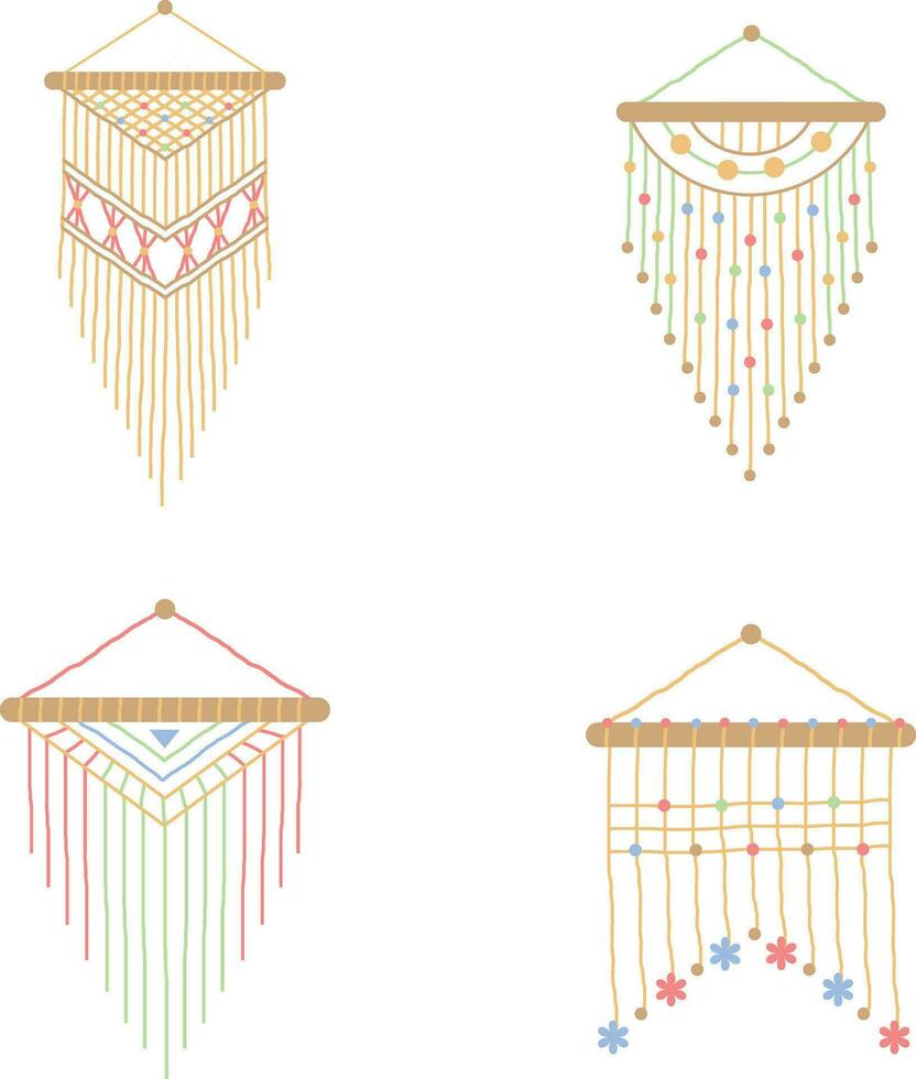 eigengemaakt macrame muur hangen. gemakkelijk touw gebreid decoratie illustratie. geïsoleerd vector. vector