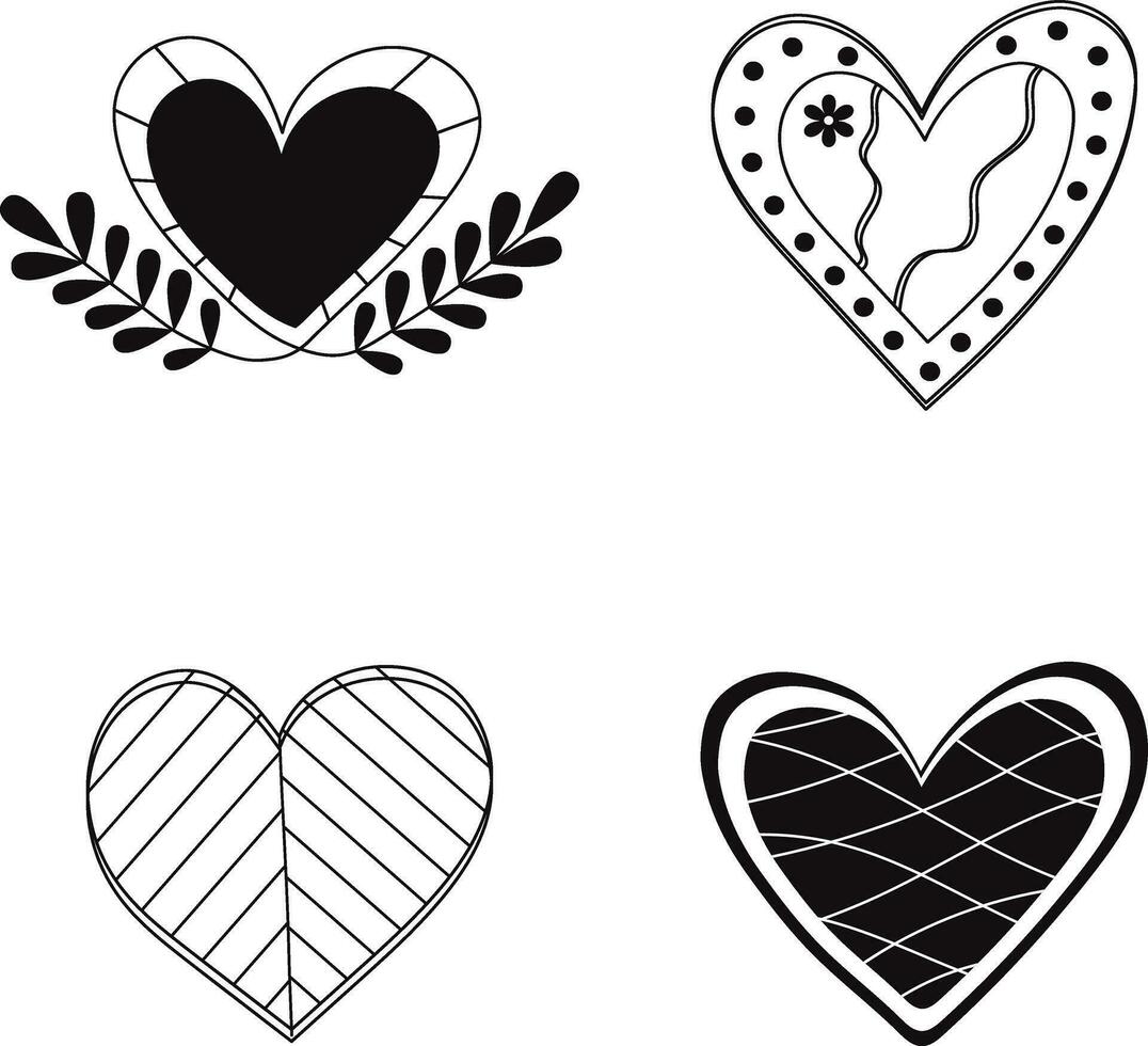 hand- getrokken schattig tekening hart. gemakkelijk hart ontwerp. vector element set.