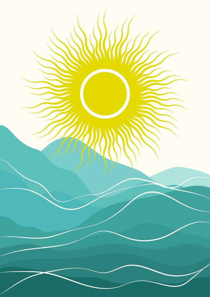 esthetisch ochtend- bergen landschap poster illustratie vector