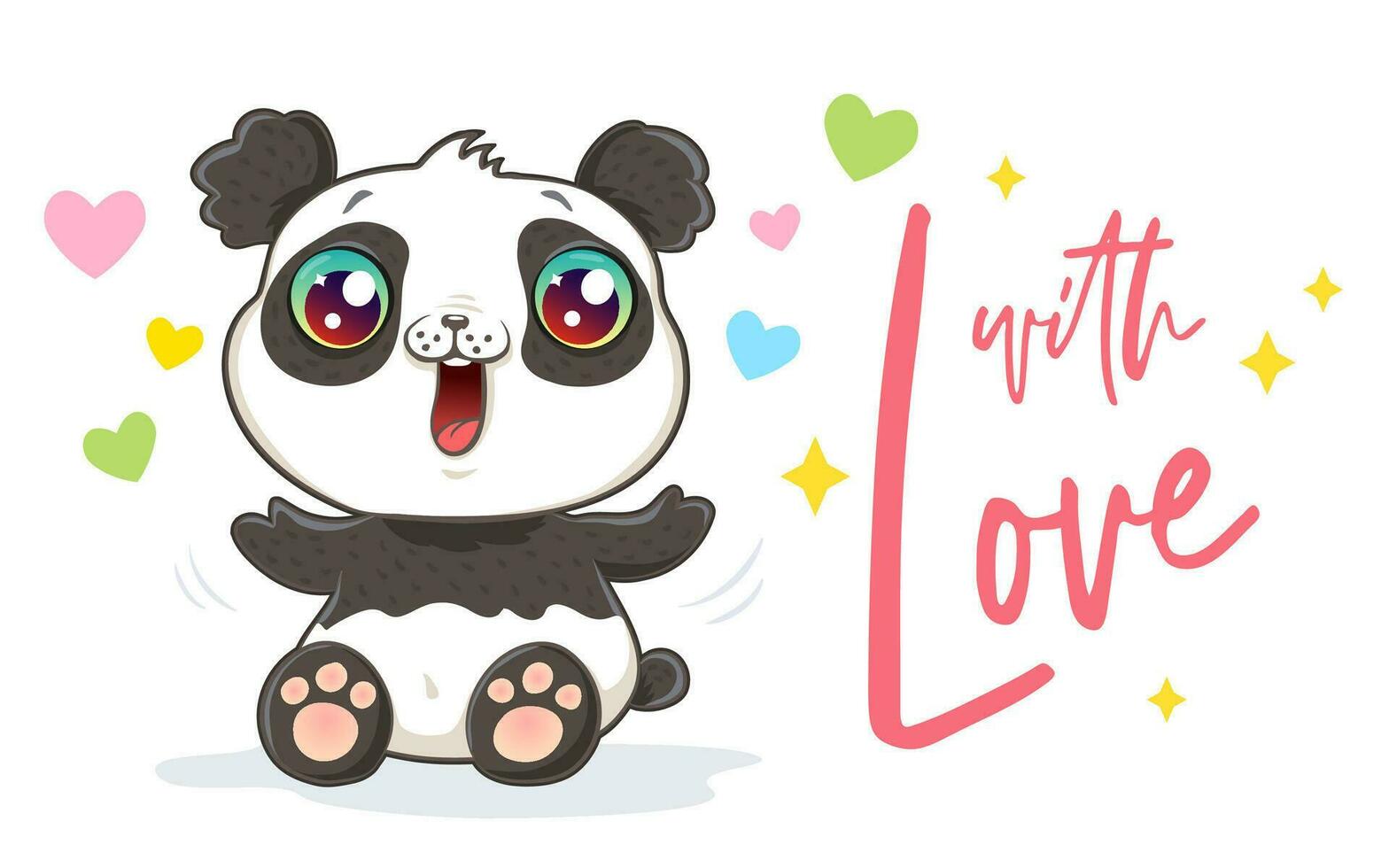 vector illustratie van een schattig panda in kawaii stijl.